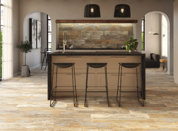 Cocina con porcelánico